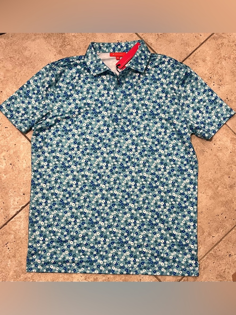 REDVANLY Marne Golf Polo Shirt Flower Floral AOP Blue M NWT $110 NEW